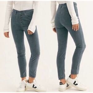 Free people Corduroy Jeans Womens 28 Morning Waves Blue Exposed Button Fly Ankle